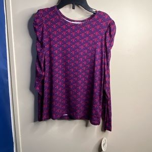 Colorful Planet New Purple Cinch Long Sleeved Shirt w/Pink Fleur de lis Pattern